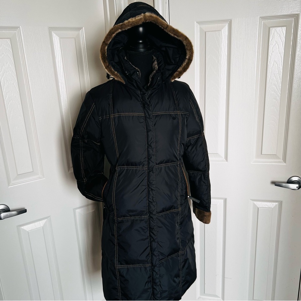 ⛄️ Vintage Waterproof Black Puffer Down Coat w Removable Hood & Faux Fur